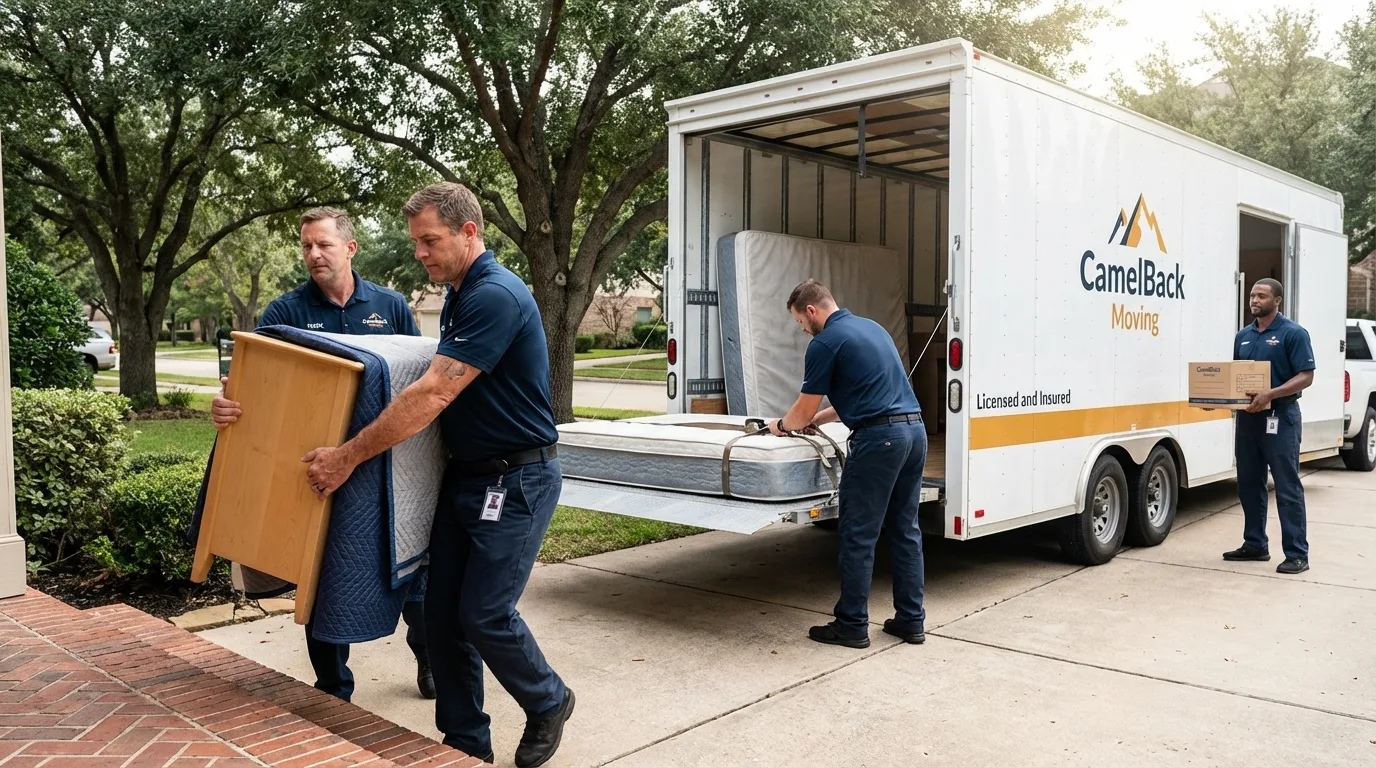 Crew loading residential truck for cross-state move from Mescalero, NM